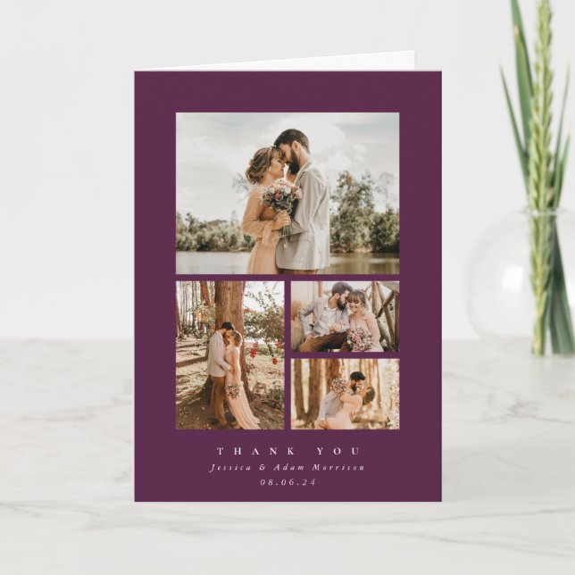 Carte De Remerciements Burgundy Elegant Minimal 4 Mariage photo (Devant)