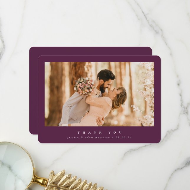 Carte De Remerciements Burgundy Elegant Minimal Mariage photo simple (Devant/Arrière en situation)