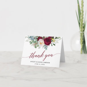 Carte De Remerciements Burgundy Floral Greenery Calligraphie Mariage Note