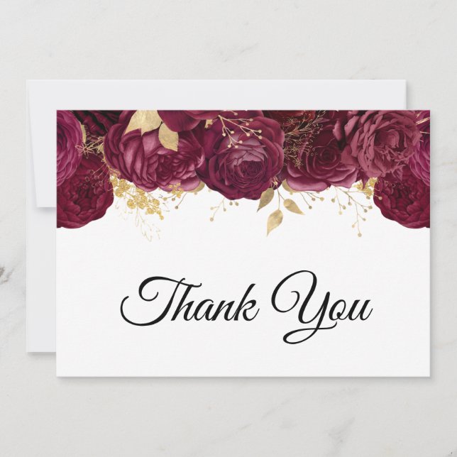 Carte De Remerciements Burgundy Flowers Gold Foil 60e anniversaire (Devant)