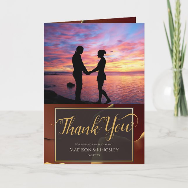 Carte De Remerciements 🤵 Burgundy Gold Elegant Inky Mariage Abstrait (Devant)