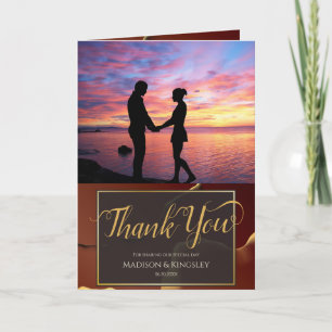 Carte De Remerciements 🤵 Burgundy Gold Elegant Inky Mariage Abstrait