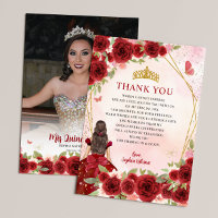 Burgundy Gold Floral Princess Quinceañera Photo