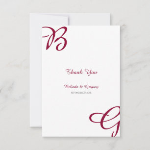 Carte De Remerciements Burgundy Maroon Initiales Mariage de automne d'aut