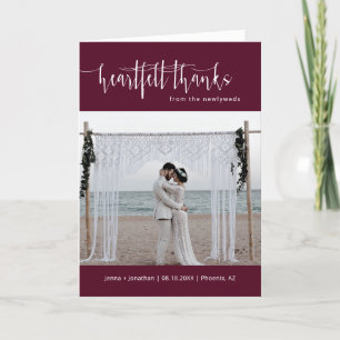 Carte De Remerciements Burgundy Minimalist Script Mariage photo pliée