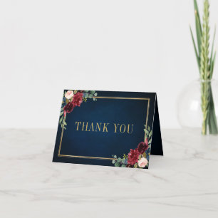 Carte De Remerciements Burgundy Navy Blush Floral Gold Mariage géométriqu