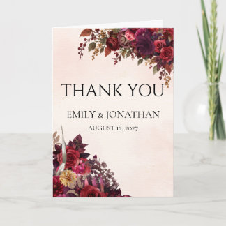 Carte De Remerciements Burgundy Rose Botanical Autumn Wedding Folded Than