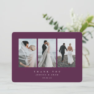 Carte De Remerciements Burgundy Ultra Minimal Triple Photo Mariage plat