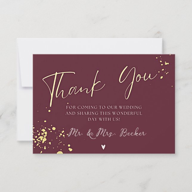 Carte De Remerciements Burgundy wedding thank you cards (Devant)