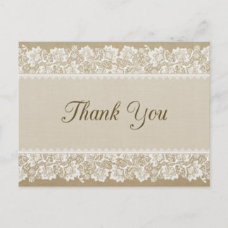 Carte de remerciements Burlap et dentelle