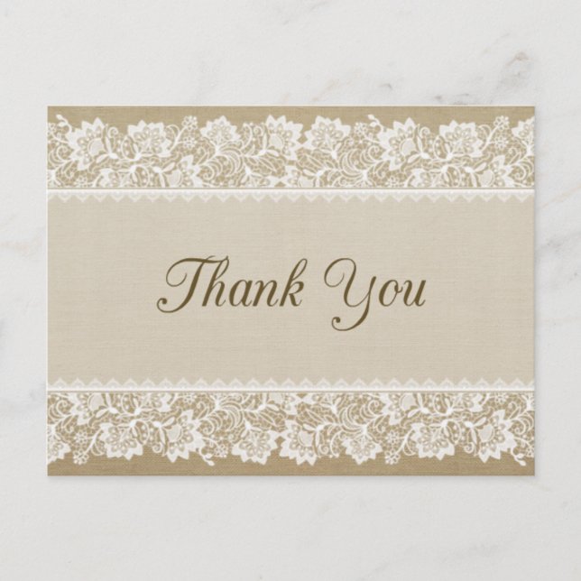 Carte de remerciements Burlap et dentelle (Devant)