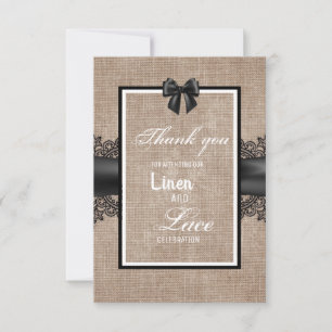 Carte De Remerciements Burlap, Linen et la cérémonie de mariage de dentel