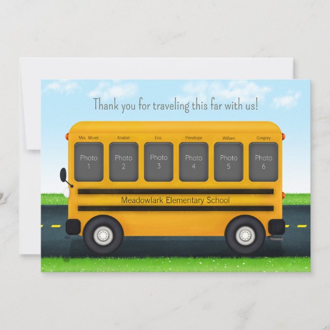 Carte De Remerciements Bus scolaire personnalisé avec 6 photos (Devant)