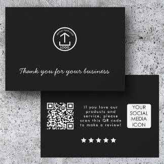 Carte De Remerciements Business Logo Review Link QR Code Thank You Black