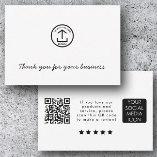 Carte De Remerciements Business Logo Review Link QR Code Thank You White