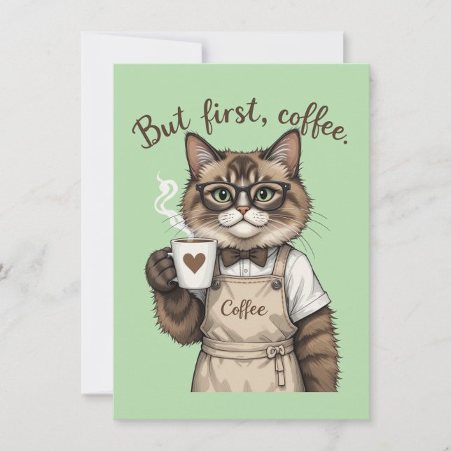 Carte De Remerciements But First, Coffee Cat (Devant)