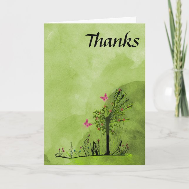 Carte De Remerciements Butterfly and flowers thank you card (Devant)