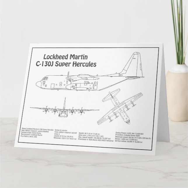 Carte De Remerciements C-130 Hercules - Plan directeur de l'avion BD (Devant)