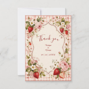 Carte De Remerciements Cabane de mariage aux fraises romantiques en fleur