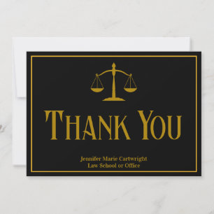 Carte De Remerciements Cabinet de droit or noir élégant pour avocat