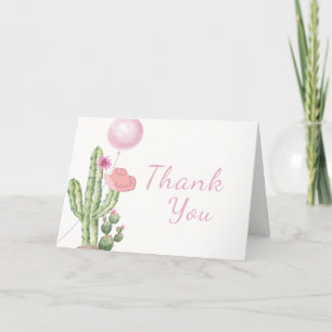 Carte De Remerciements Cactus à fleurs roses Baby shower à ballons
