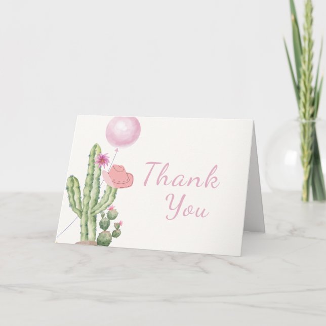 Carte De Remerciements Cactus à fleurs roses Baby shower à ballons (Devant)