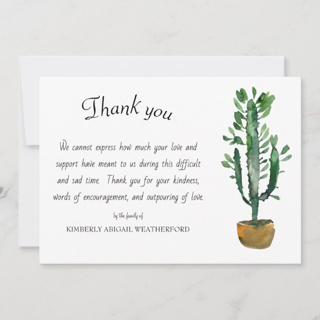Carte De Remerciements Cactus à pointes funéraires (Devant)
