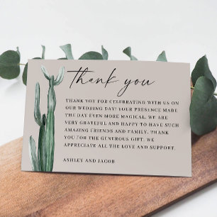 Carte De Remerciements Cactus aquarelle. Pale Silver Desert mariage