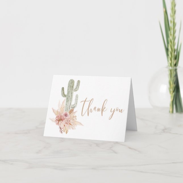 Carte De Remerciements Cactus de désert herbe de pampa bohème (Devant)