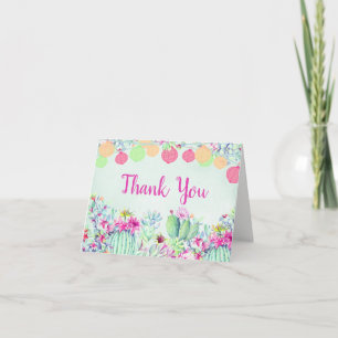 Carte De Remerciements Cactus Lanterne FiestaSucculents Mariage aquarelle