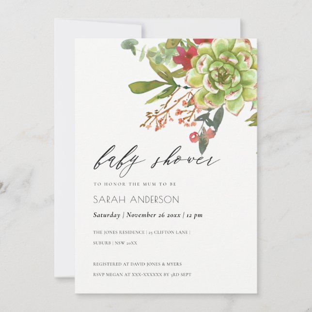 Carte De Remerciements Cactus Succulent Rouge Floral Baby shower Invitati (Devant)