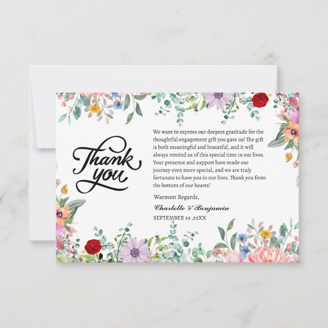 Carte De Remerciements Cadeau de fiançailles Fleur sauvage à l'aquarelle (Devant)
