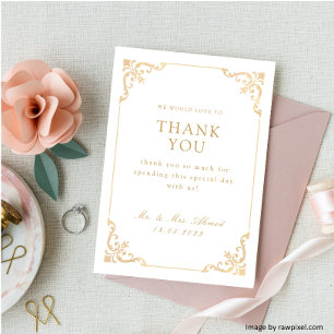 Carte De Remerciements Cadre baroque élégant vintage or écriture mariage