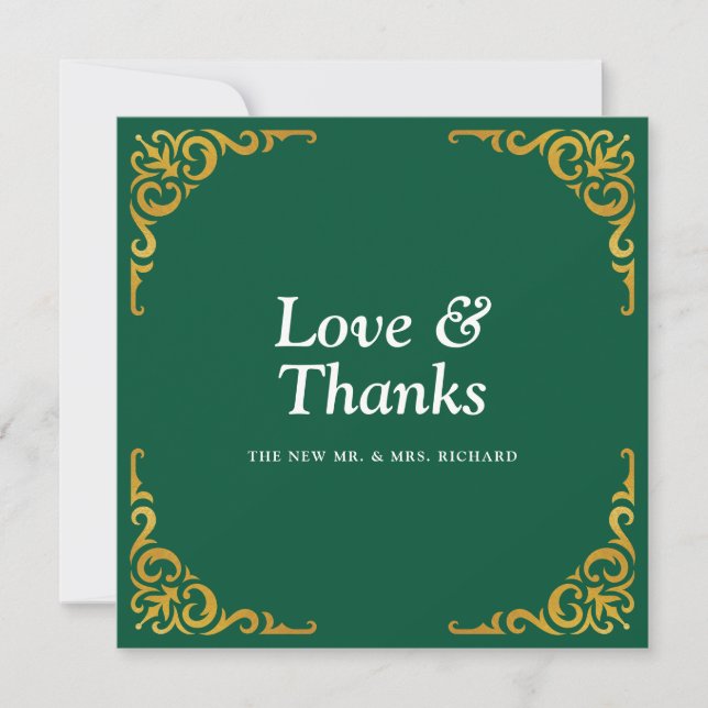 Carte De Remerciements Cadre baroque Royal Emerald Green Ornementation (Devant)