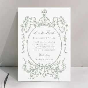 Carte De Remerciements Cadre de mariage vintage vert sauge photo de maria