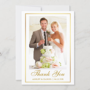 Carte De Remerciements Cadre élégant d'or de photo de mariage