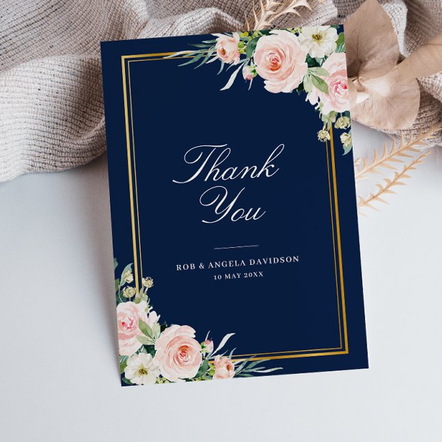 Carte De Remerciements cadre élégant marine floral mariage (Créateur téléchargé)