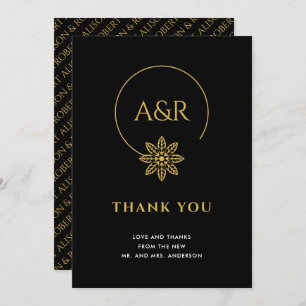 Carte De Remerciements Cadre et initiales élégants inspirés de bijoux mar