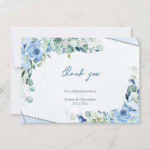 Carte De Remerciements Cadre minimaliste simple bleu bleu floral argent