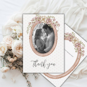 Carte De Remerciements Cadre photo vintage floral rose 