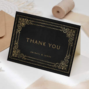 Carte De Remerciements Cadre Vintage Noir Or Mariage