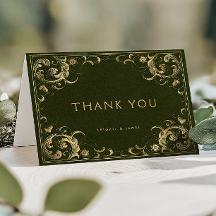Carte De Remerciements Cadre Vintage Vert Olive Or Mariage