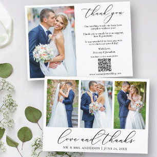 Carte De Remerciements Calligraphie 4 Photo Love Thanks QR Code Mariage