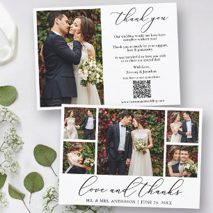 Carte De Remerciements Calligraphie 6 Photo Love Thanks QR Code Mariage