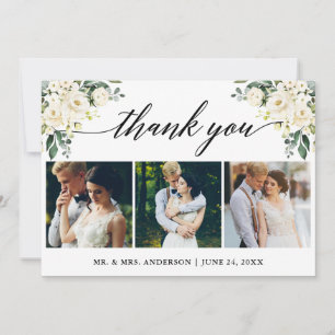 Carte De Remerciements Calligraphie Aquarelle photo Mariage floral blanc