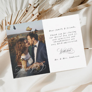 Carte De Remerciements Calligraphie blanche romantique Mariage photo