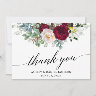 Carte De Remerciements Calligraphie Bourgogne Floral Mariage