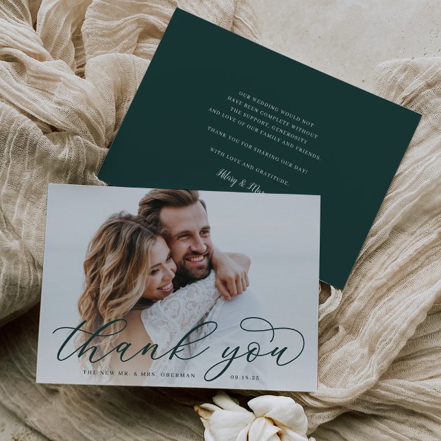 Carte De Remerciements Calligraphie classique Script Mariage photo plat (Créateur téléchargé)