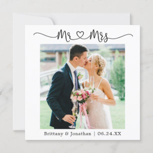 Carte De Remerciements Calligraphie Coeur M. et Mme Mariage Photo