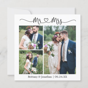 Carte De Remerciements Calligraphie Coeur M. Mme Mme 3 Mariage photo Carr